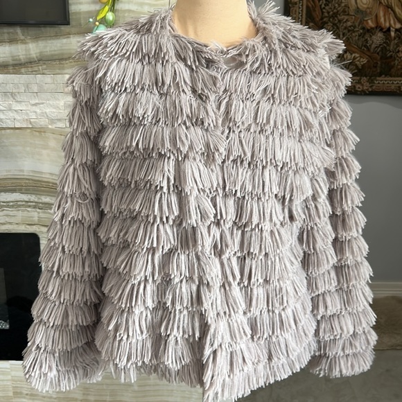 She + Sky Mocha Faux Fur Layered Hippie Shag Open Front Coat Size L‎ (891) - Picture 4 of 13